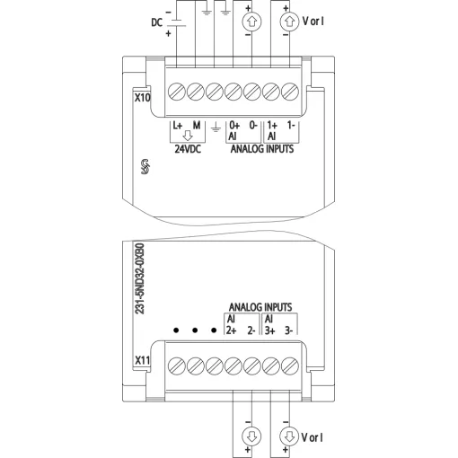 SIMATIC S7-1200, модуль аналогового ввода SM 1231, 4 AI, +/-10 в, +/-5 в, +/-2,5 в, +/-1,25 или 0-20 MA/4-20 MA, 15 бит + знак