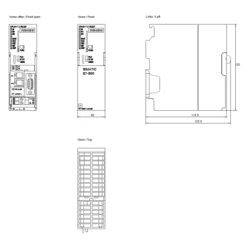 SIMATIC S7-300, цпу CPU 317-2 PN/DP, 1 мбайт робочої пам\'яті, 1. інтерфейс MPI / DP 12 мбіт/с, 2. інтерфейс ETHERNET PROFINET, з 2х-портовим комутатором, для роботи необхідна карта пам\'яті MICRO MEMORY CARD