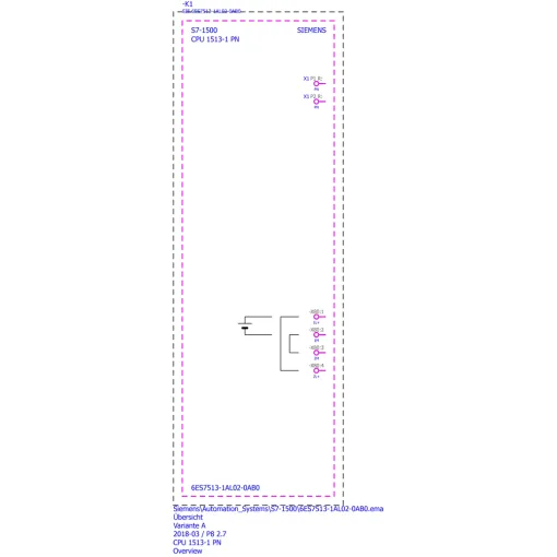 SIMATIC S7-1500, центральный процессор CPU 1513-1 PN, рабочая память 300 кб для программы и 1,5 мб для такнных, 1 интерфейс - PROFINET IRT с 2х-портовым коммутатором, производительность 40 нс на битовую операцию, необходима карта памяти SIMATIC MC