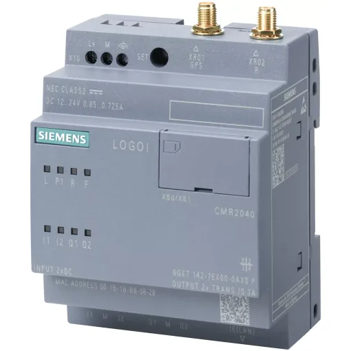LOGO! CMR2040 COMMUNICATION MODULE FOR CONNECT. LOGO! 0BA8 TO LTE NET, 1 RJ45 PORT FOR IND.ETHERNET-CONECTION TO LOGO! 0BA8, 2XDI,2XDO, READ/WRITE-ACCESS TO LOGO! -VARIABLES, SMS SEND/RECEIVE, POSITION RECOGN. GPS, TIME SYN. /FORWAR- DING WITH REAL TIME C