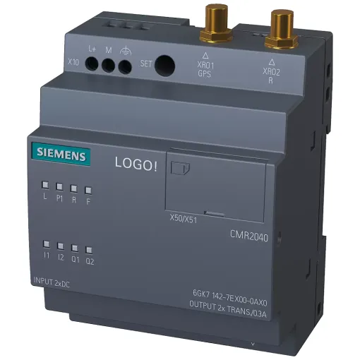 LOGO! CMR2040 COMMUNICATION MODULE FOR CONNECT. LOGO! 0BA8 TO LTE NET, 1 RJ45 PORT FOR IND.ETHERNET-CONECTION TO LOGO! 0BA8, 2XDI,2XDO, READ/WRITE-ACCESS TO LOGO! -VARIABLES, SMS SEND/RECEIVE, POSITION RECOGN. GPS, TIME SYN. /FORWAR- DING WITH REAL TIME C