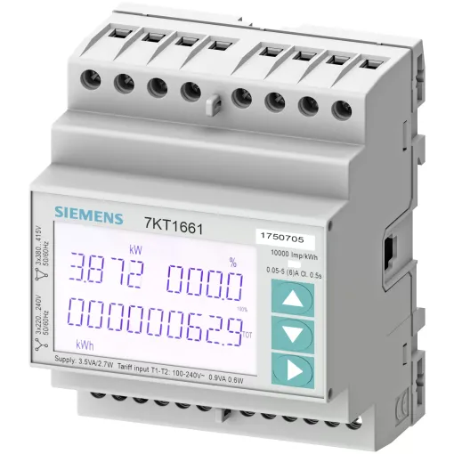 SENTRON, измерительный инструмент, 7KT PAC1600, LCD, L-L: 400 V, L-N: 230 V, 5 A, DIN-рейка, 3-фаз., M-bus + MID, прямая / активная / реактивная