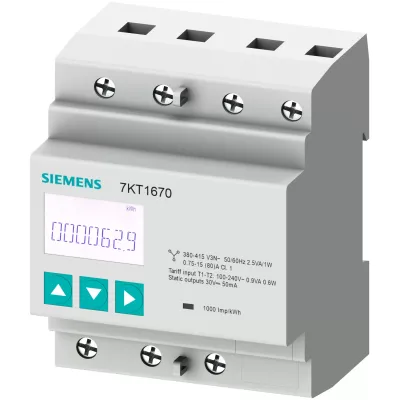 SENTRON, измерительный инструмент, 7KT PAC1600, LCD, L-L: 400 V, L-N: 230 V, 80 A, DIN-рейка, 3-фаз., S0, прямая / активная / реактивная Siemens 7KT1670