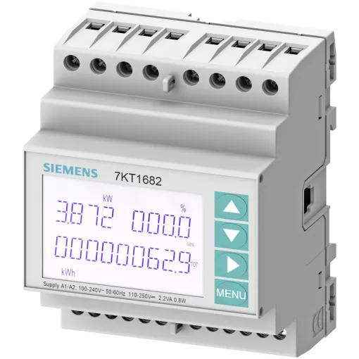 SENTRON, вимірювальний інструмент, 7KT PAC1600, LCD, LL: 400 V, LN: 230 V, 5 A, DIN-рейка, 3-фаз., Modbus RTU/ASCII, мультифункцией. вимір вкл. THD