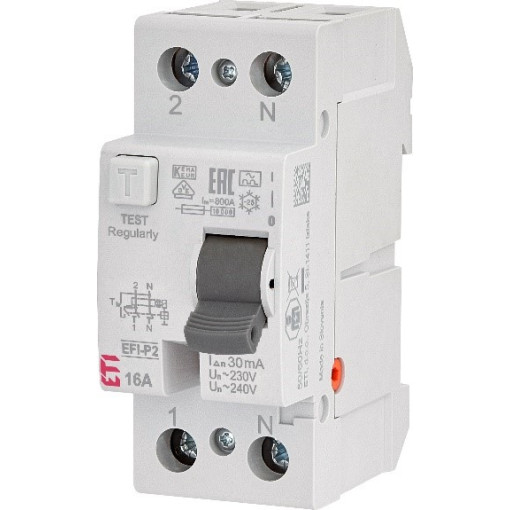 Реле диференційне (ПЗВ) 2р EFI-P2 80/0,03 NL тип A (10kA), ETI 2061414 (нейтр. полюс зліва)
