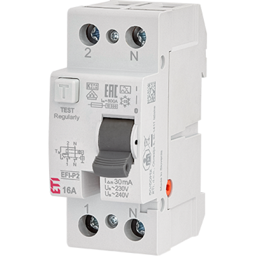 Реле диференційне (ПЗВ) 2р EFI-P2 80/0,1 NL тип A (10kA), ETI 2061424 (нейтр. полюс зліва)