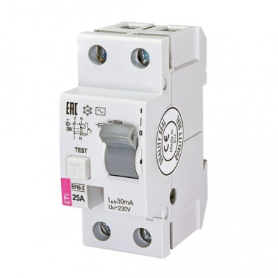 Реле дифференциальное (УЗО) EFI6-2 25/0,03 тип AC (6kA)