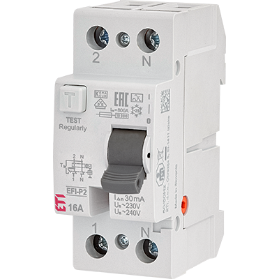 Реле диференційне (ПЗВ) 2р EFI-P2 63/0,3 NL тип A (10kA), ETI 2061433 (нейтр. полюс зліва)