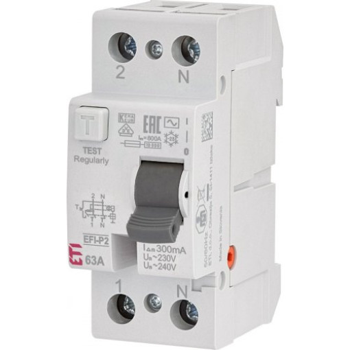 Реле диференційне (ПЗВ) 2р EFI-P2 63/0,3 тип AC (10kA), ETI 2061233