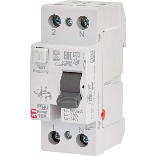 Реле диференційне (ПЗВ) 2р EFI-P2R 16/0,5 тип A (10kA) (RESET), ETI 2061490