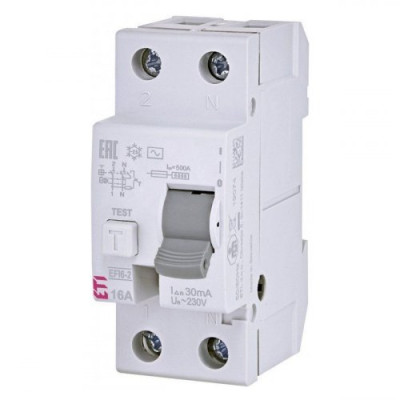 Дифференциальное реле (УЗО) 2р EFI6-P2 16/0,03 тип AC (6kA), ETI 2061250