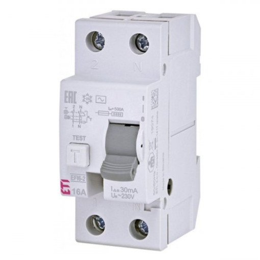 Дифференциальное реле (УЗО) 2р EFI6-P2 16/0,03 тип AC (6kA), ETI 2061250