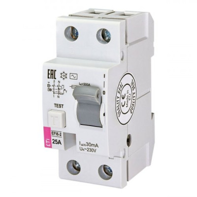 Дифференциальное реле (УЗО) 2р EFI6-P2 25/0,03 тип AC (6kA), ETI 2061251