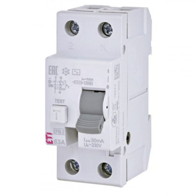 Дифференциальное реле (УЗО) 2р EFI6-P2 80/0,03 тип AC (6kA), ETI 2061254