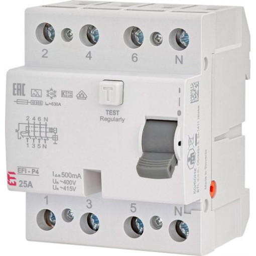 Реле диференційне (ПЗВ) 4р EFI-P4 25/0,5 тип A (10kA), ETI 2061541