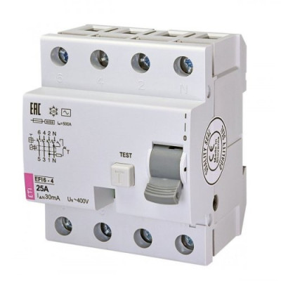 Реле диференційне (ПЗВ) 4р EFI6-P4 25/0,03 тип AC (6kA), ETI 2061651