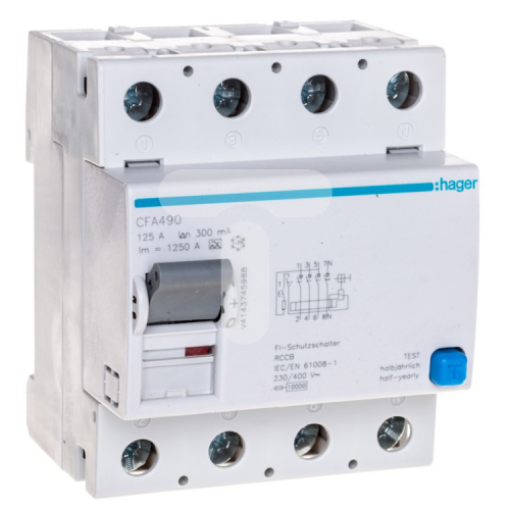Дифреле Hager CFA490 4P, 125A 300mA A