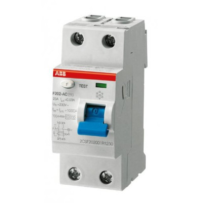 Дифреле однофазне 2-п ABB F202 2P, 25 Ампера, 100мА, тип АС