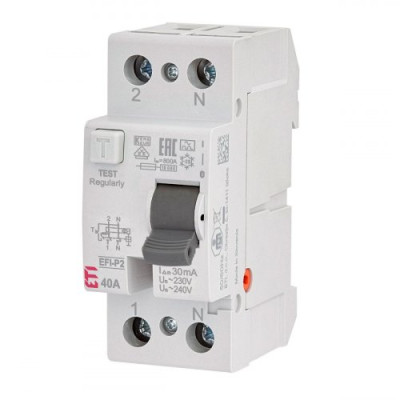 Дифференциальное реле (УЗО) 2р EFI-P2 40/0,03 тип A (10kA), ETI 2061112