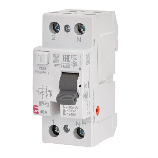 Дифференциальное реле (УЗО) 2р EFI-P2 40/0,03 тип A (10kA), ETI 2061112