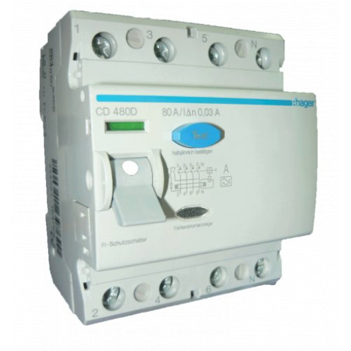 Дифреле HAGER 4-п CD480D 80Аструм витоку- 0.03A 