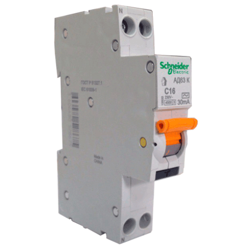 Дифавтомат 1-модуль 1 + N, 6 Ампер «С», 30мА Schneider Electric серія «Домовий» АД63К 12478