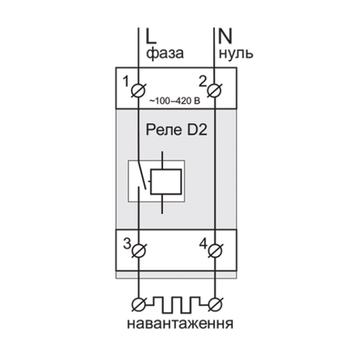 Подключение к сети реле напряжения Zubr D 2-50