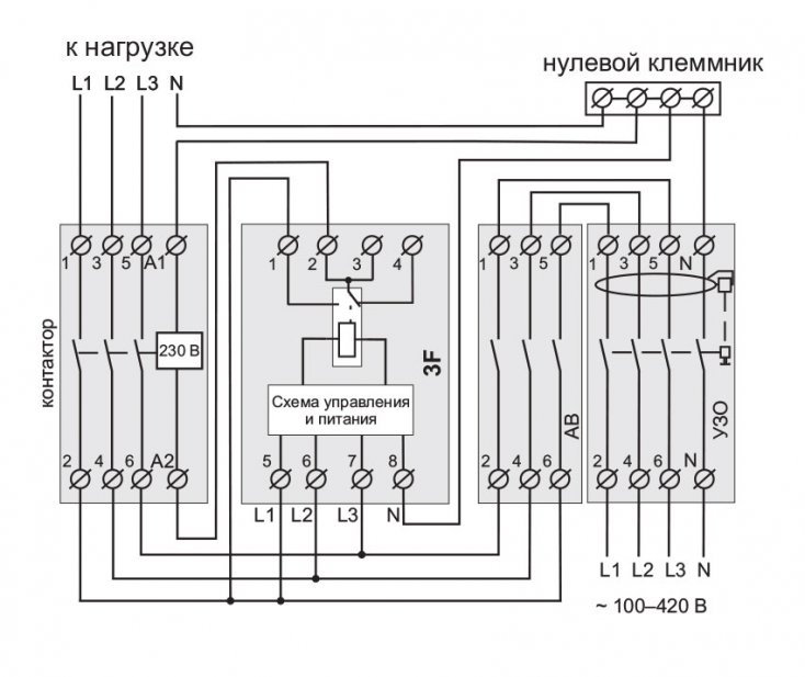 Реле ZUBR 3F Підключення до контактора