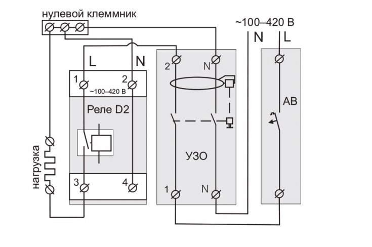 Схема підключення реле Zubr D2-40 red без транзиту нуля